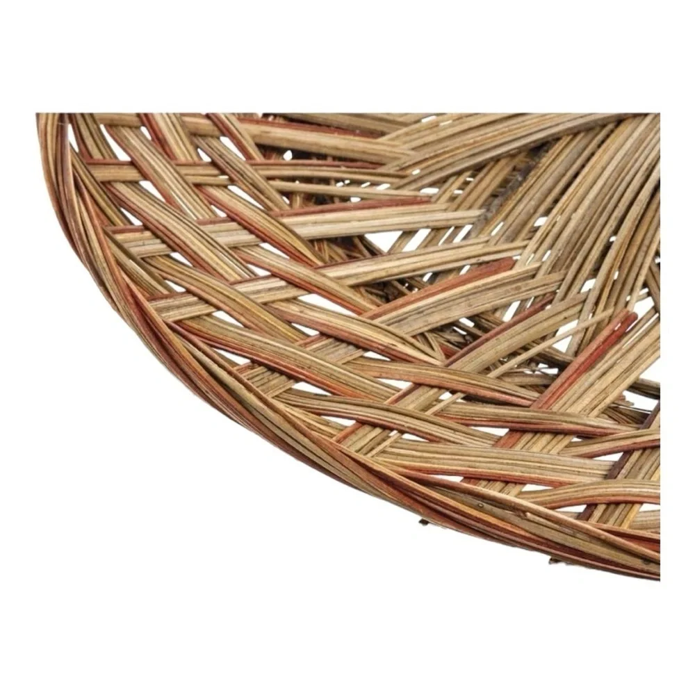 2 Basket Tray Round Two-Tone Coco Midrib Boho Rattan Wicker Reed Basket Decor